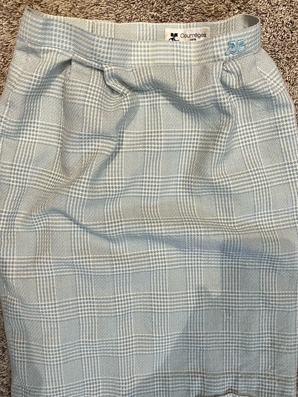 Courreges Vintage Light Blue Plaid Pencil Skirt
